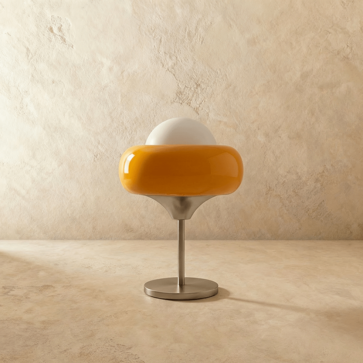 Sorbeta - Lámpara de Mesa Retro de Cristal Naranja con Cúpula Opal
