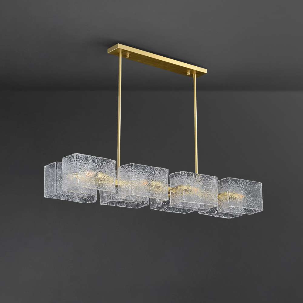 Escarcha - Lámpara Colgante Lineal de Cristal Texturizado y Latón Dorado