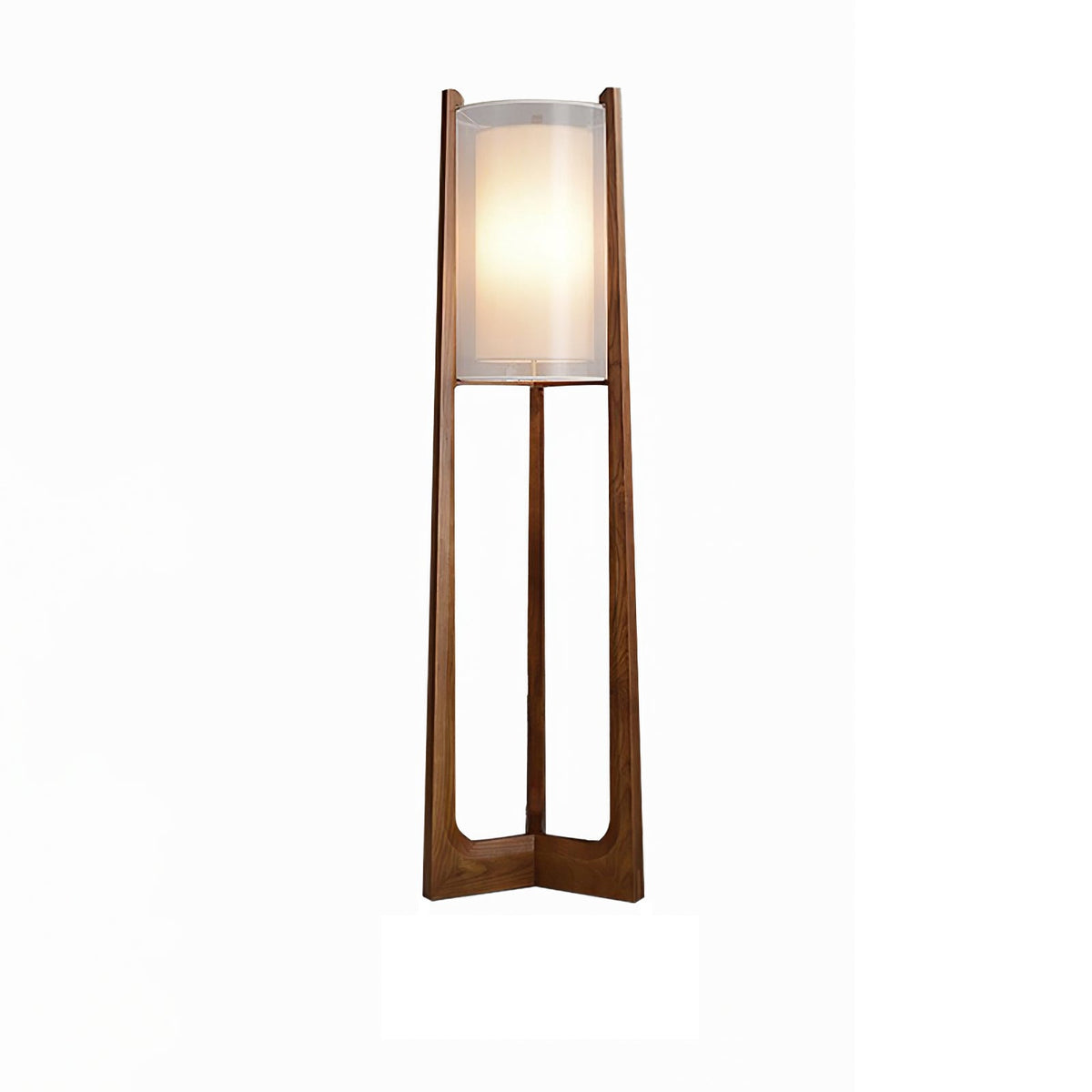 Lámpara de pie farol de madera nogal y lino Tarola – sobre fondo blanco