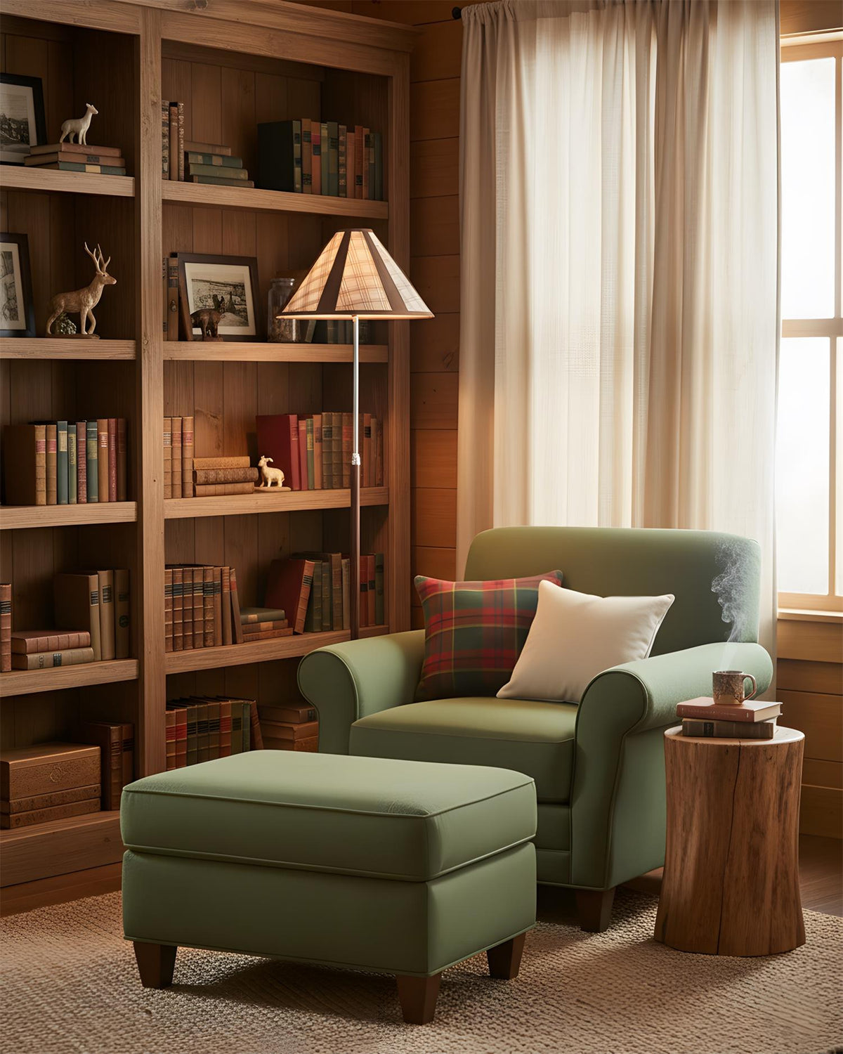 Lámpara de pie de madera Tartanis en un salón acogedor – imagen 8