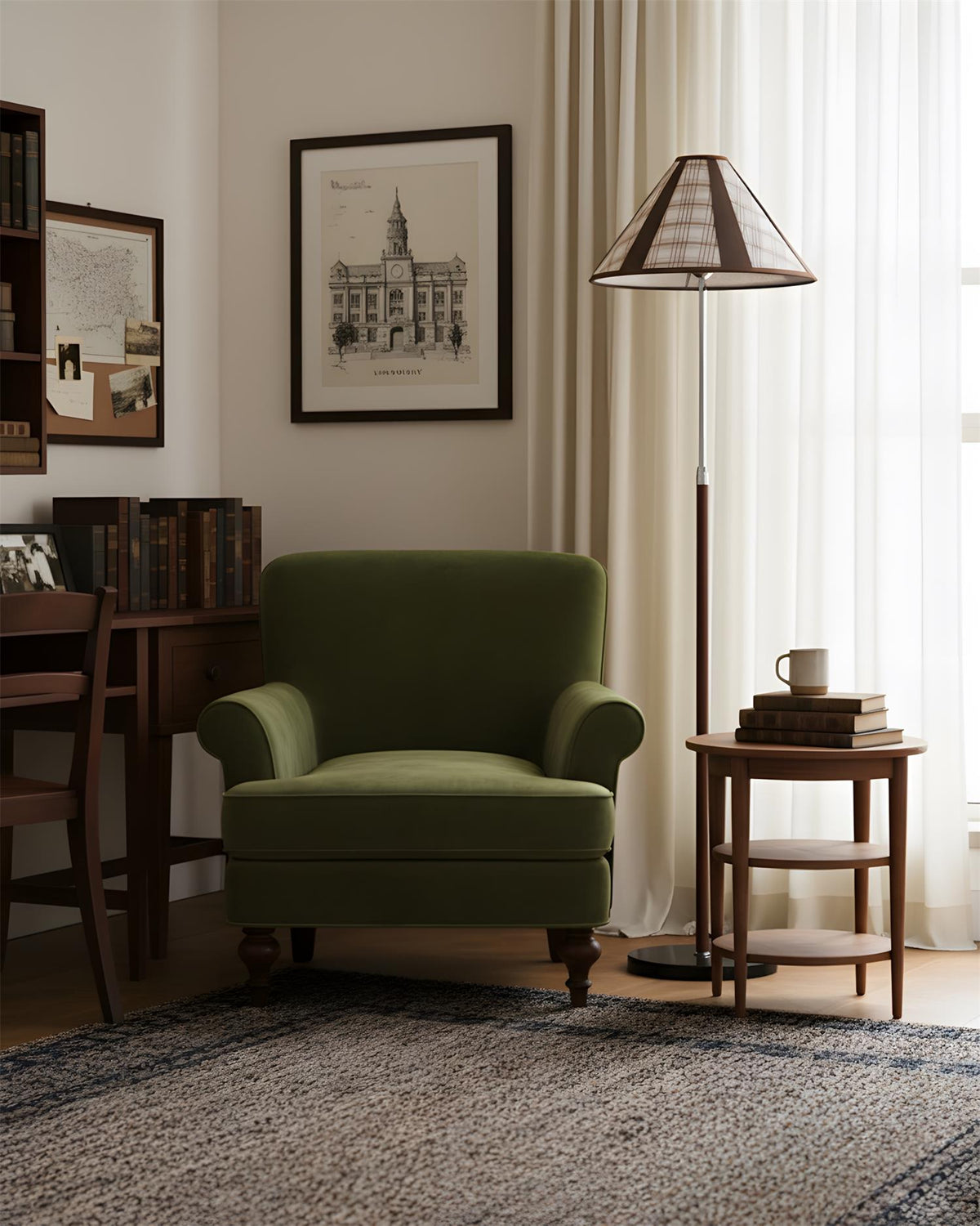 Lámpara de pie de madera Tartanis en un salón acogedor – imagen 10