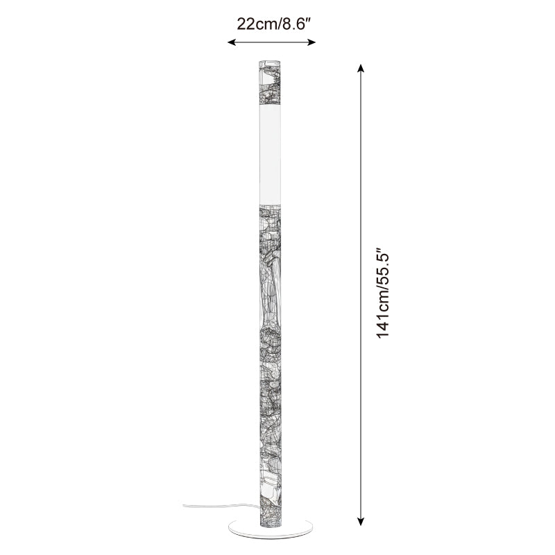 Lámpara de pie LED columna multicolor Tempra – dibujo con medidas
