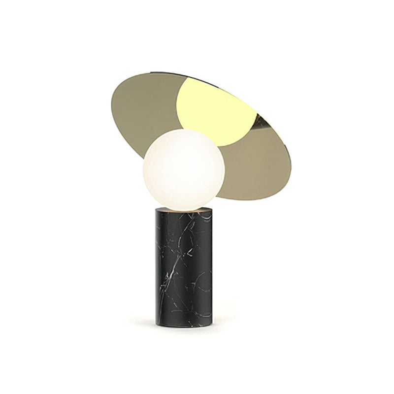 Tondisa - Lámpara de Mesa con Globo Opal Disco Dorado y Base de Mármol