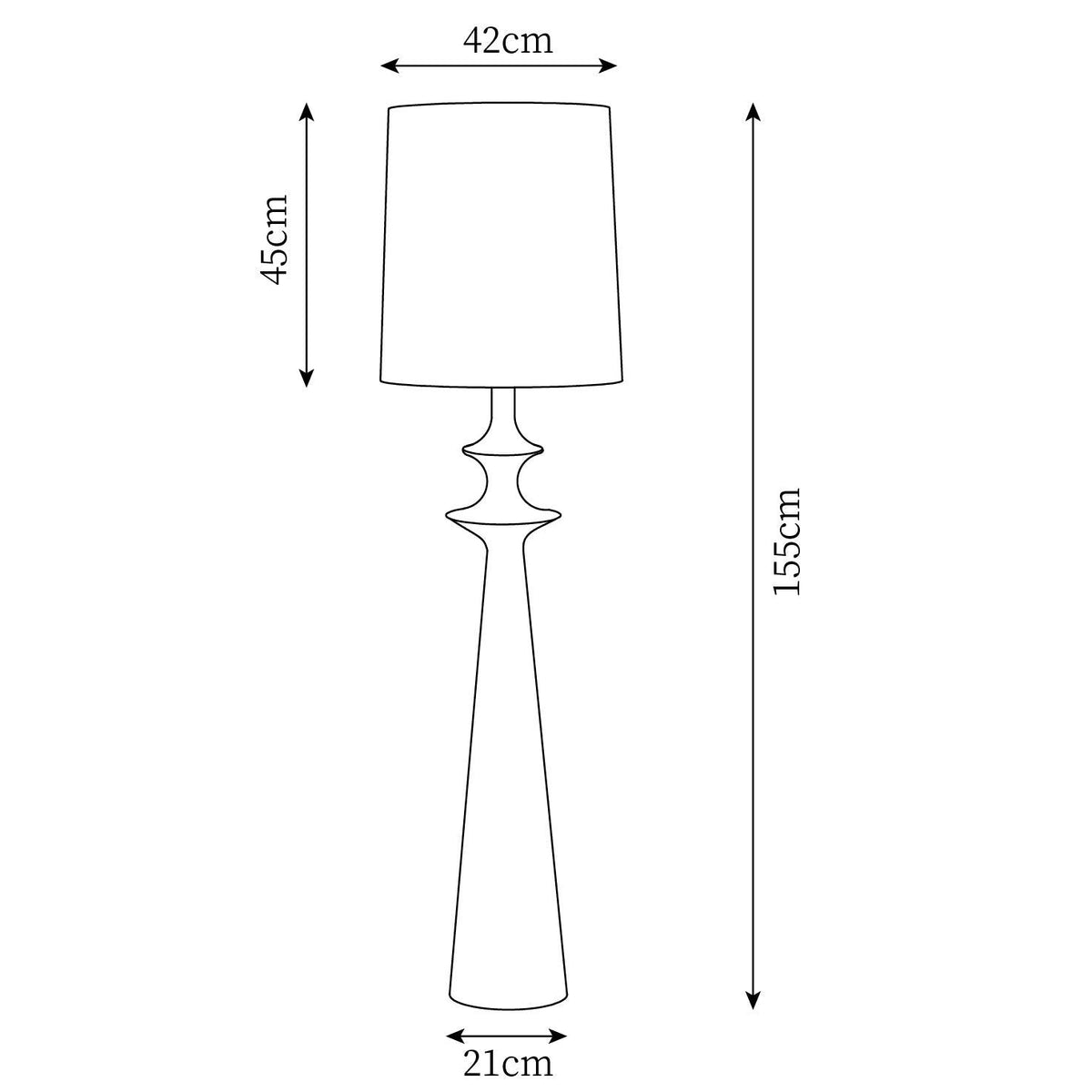 Lámpara de pie columna torneada blanca Tornara – dibujo con medidas
