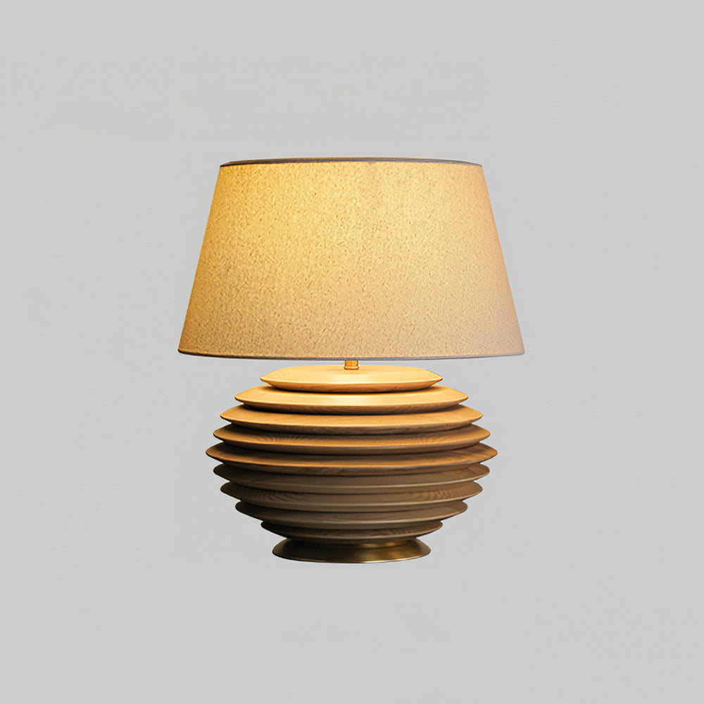 Torneda - Lámpara de Mesa de Madera Escalonada con Pantalla de Lino