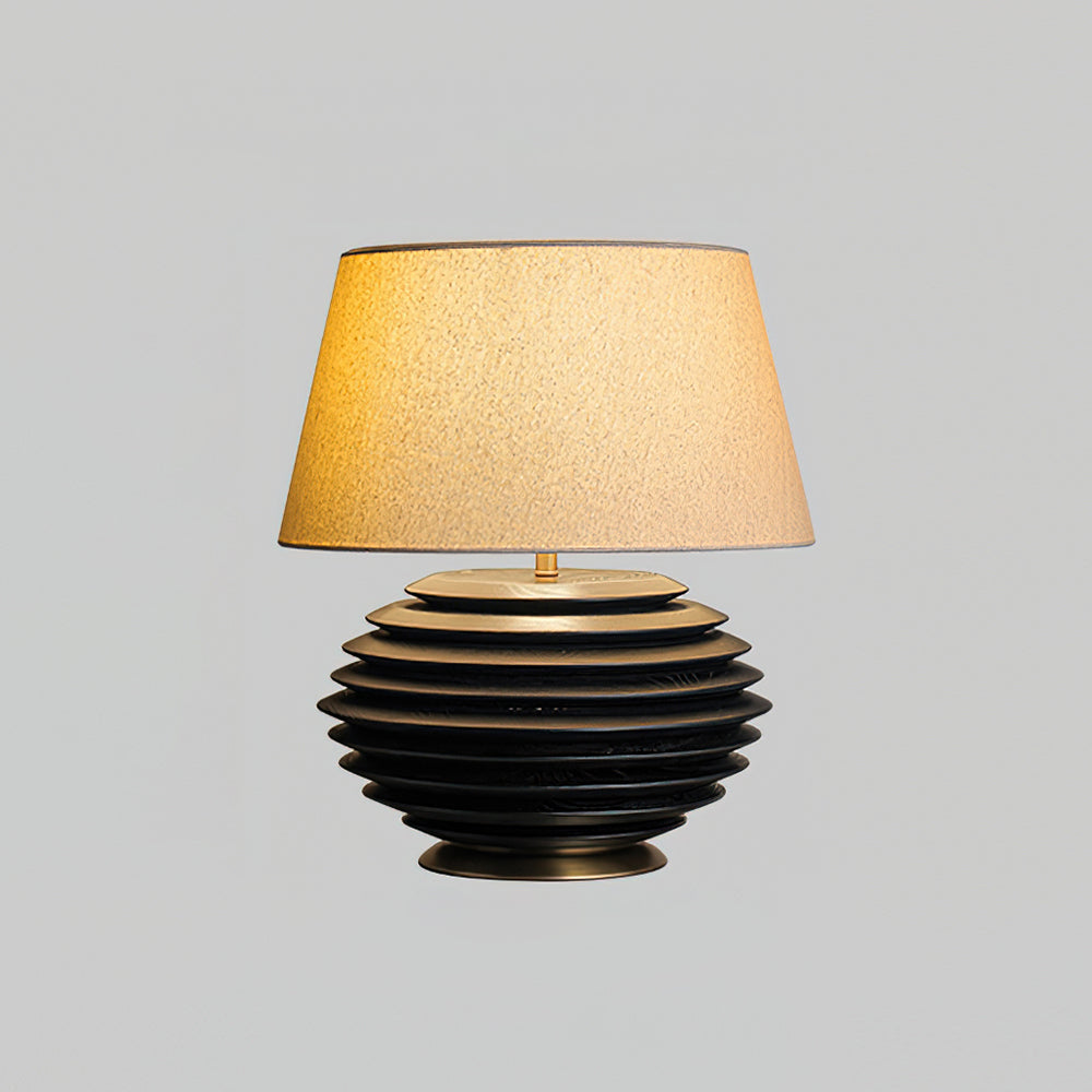 Lámpara de mesa de madera Torneda – negra con pantalla de lino