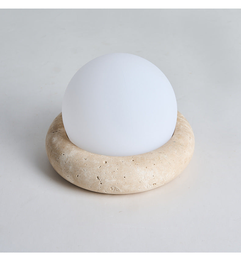 Travenia - Lámpara de Mesa Inalámbrica con Base de Travertino y Mando