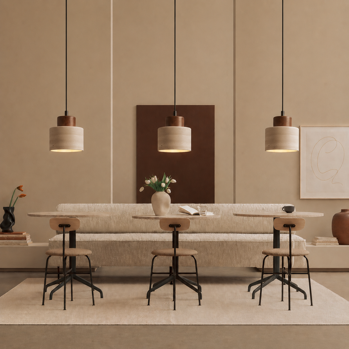 Lámpara colgante de travertino Petrina – madera clara, detalle