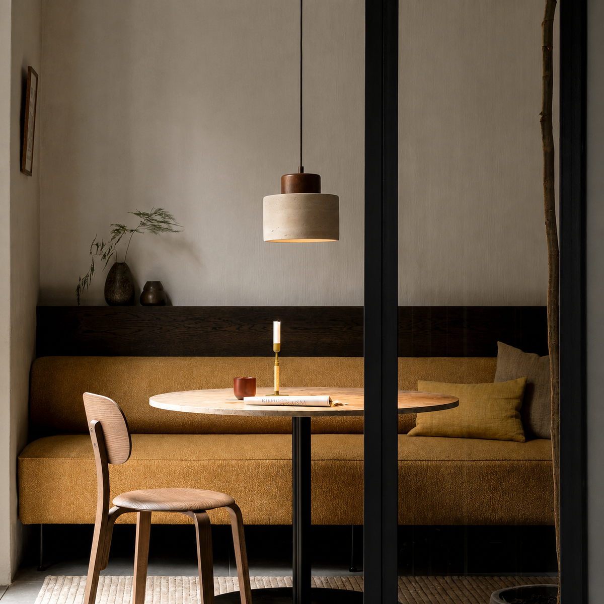 Lámpara colgante de travertino Petrina – madera clara, otra vista
