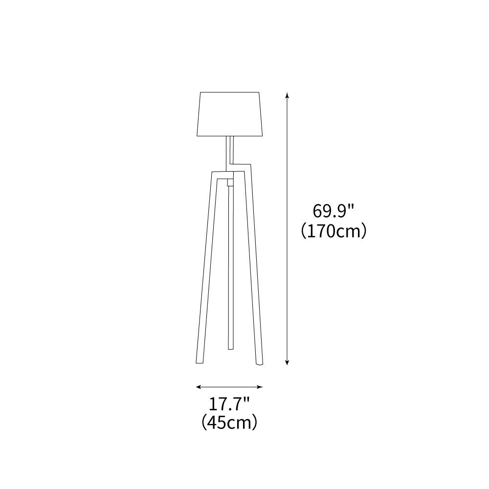 Lámpara de pie trípode de madera Tresalba – dibujo con medidas de 170 cm de alto y 45 cm de ancho