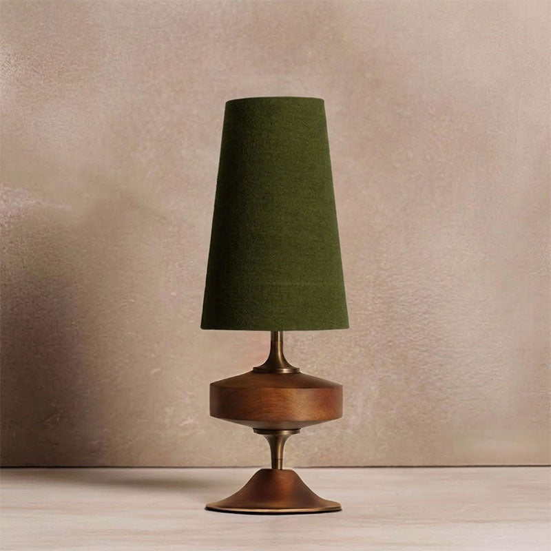 Lámpara de mesa de madera torneada Tulvia – con pantalla verde musgo