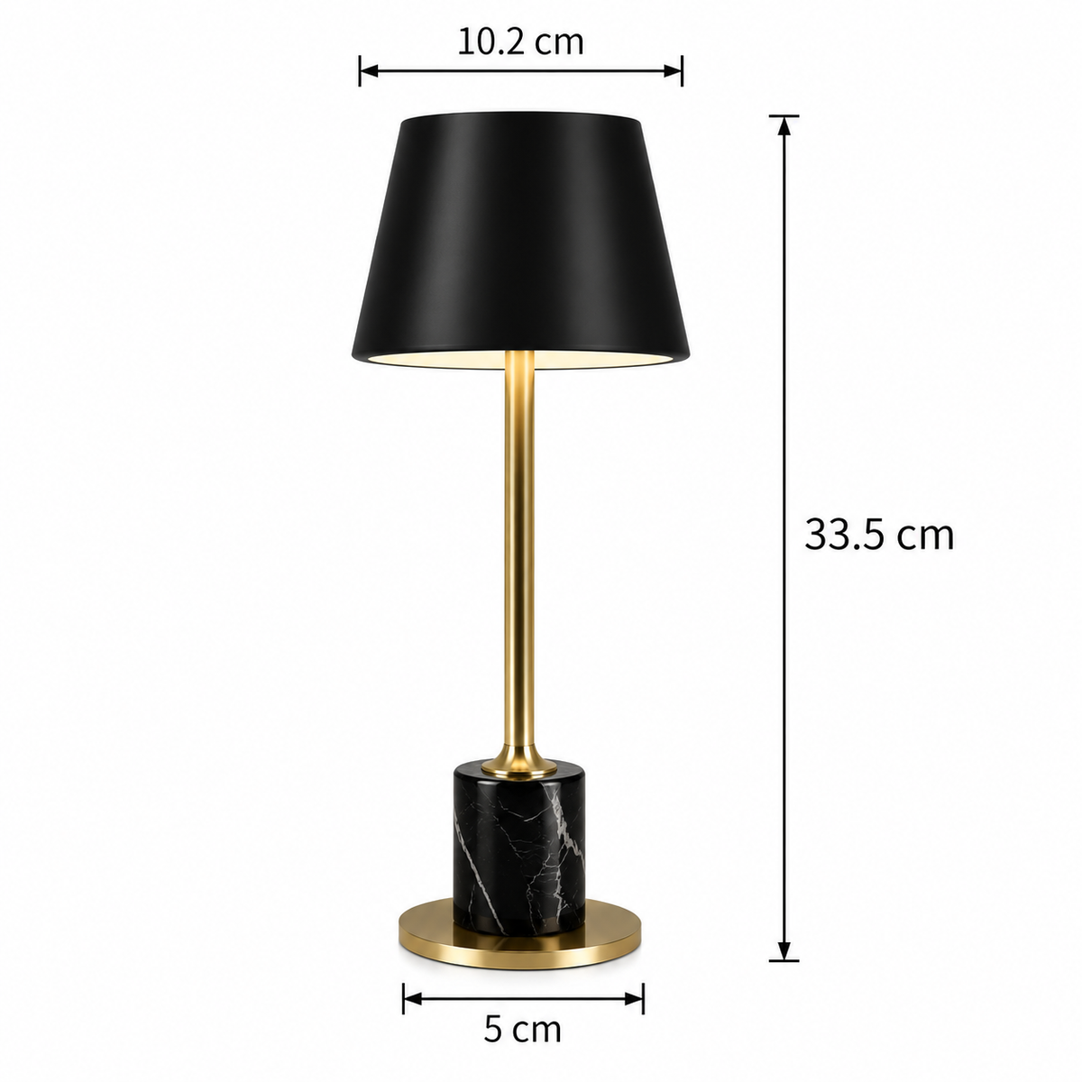 Ulvara - Lámpara de Mesa Inalámbrica de Mármol Negro y Latón Regulable