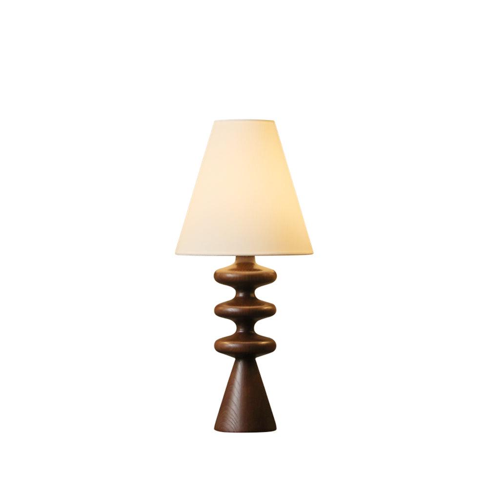 Undora - Lámpara de Mesa de Madera Ondulada con Pantalla de Tela Blanca
