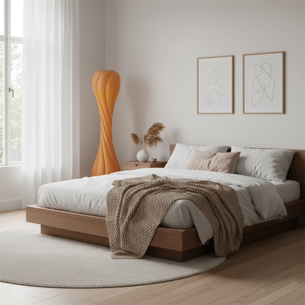 Lámpara de pie escultural de resina Vainora en un salón contemporáneo – imagen 6