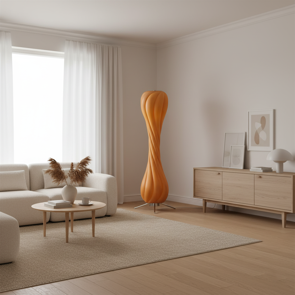 Lámpara de pie escultural de resina Vainora en un salón contemporáneo – imagen 7