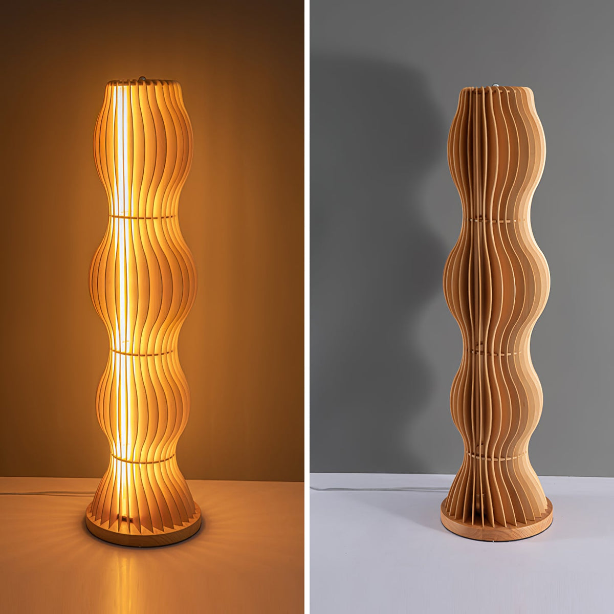Lámpara de pie de madera ondulada Vaivela en un salón acogedor – imagen 13