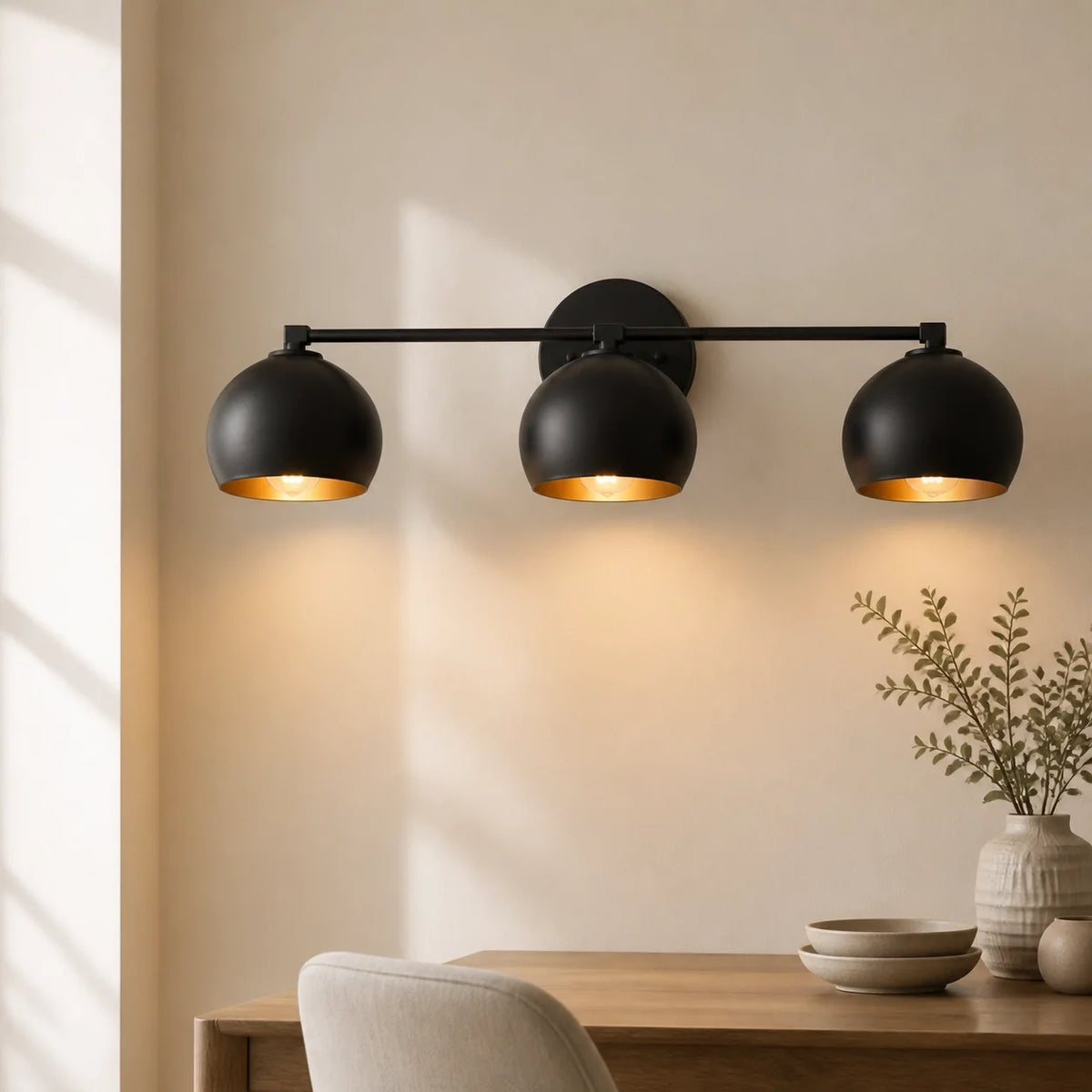 Aplique de pared con globos de cristal Valdina – 3 luces · 64 cm, negro, cristal negro