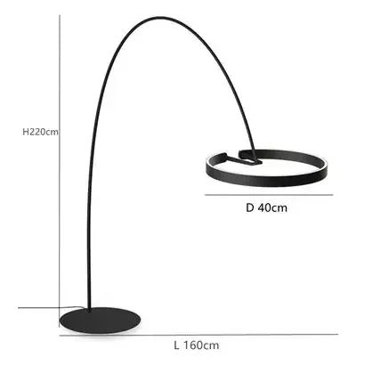 Lámpara de pie arco LED Pamira con aro de luz – negra Ø 40 cm medidas