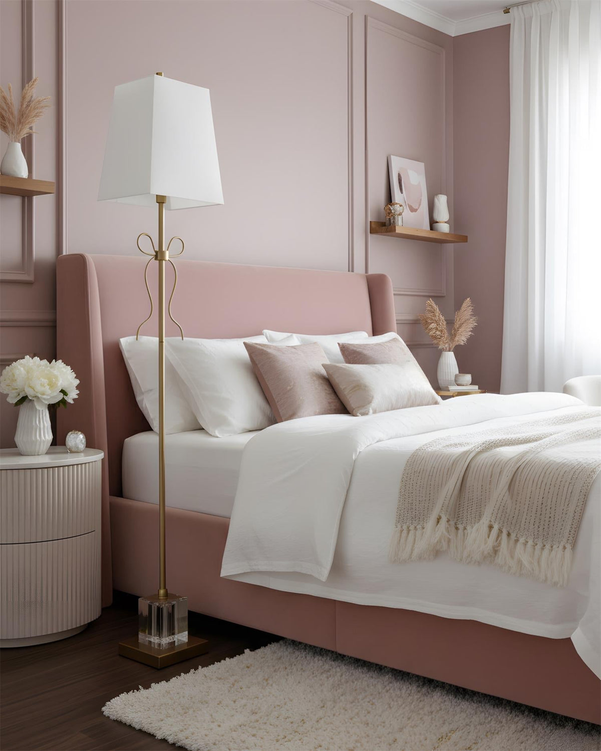 Lámpara de pie con lazo de latón Velaza en un dormitorio elegante – imagen 6