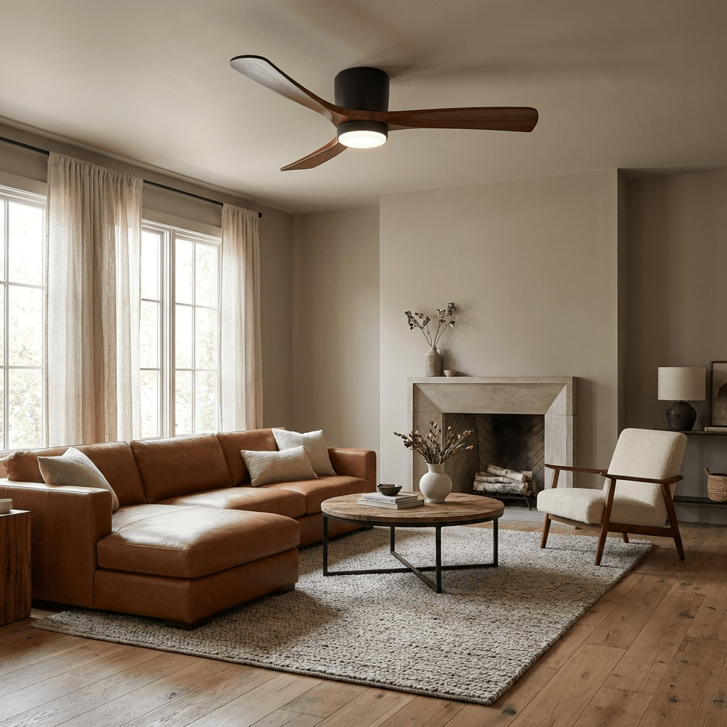 Ventilador de techo con luz Alisio en un salón luminoso – imagen 10
