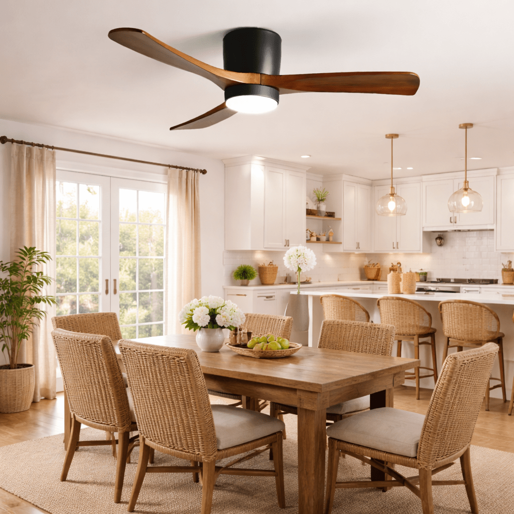 Ventilador de techo con luz Alisio en un salón luminoso – imagen 16