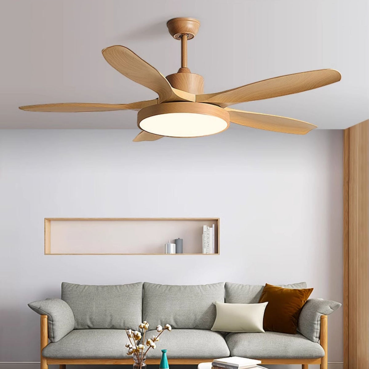 Ventilador de techo con luz Céfiro con aspas efecto madera – imagen 4