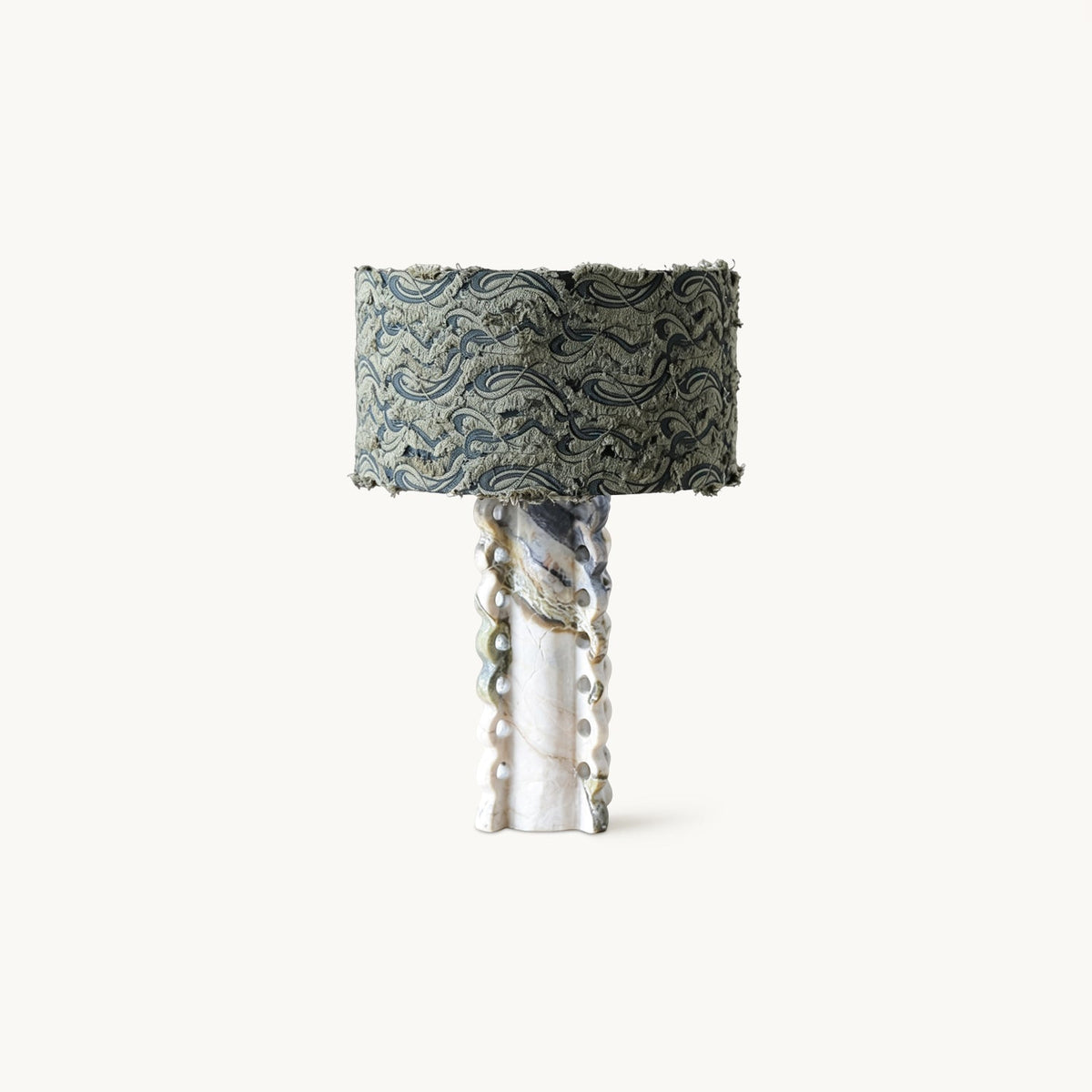 Verondia - Lámpara de Mesa de Mármol con Pantalla de Tela Verde Estampada