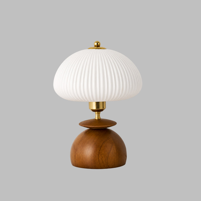 Vesuna - Lámpara de Mesa Seta de Madera con Pantalla Acanalada Mid Century