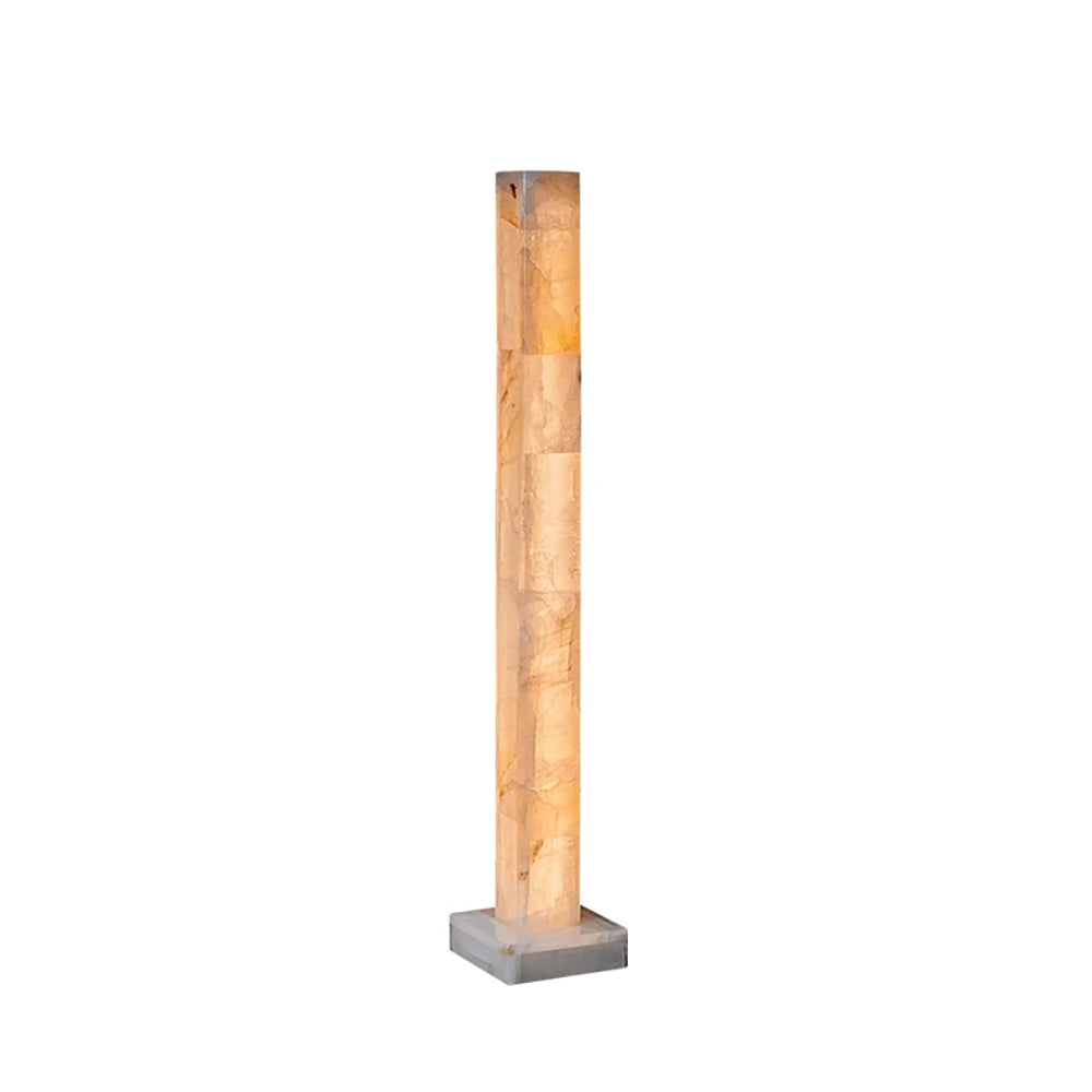 Lámpara de pie columna de alabastro Vetela – versión de 126 cm encendida