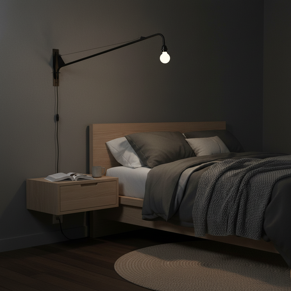 Aplique de pared con brazo largo Vigala sobre un sofá – imagen 3