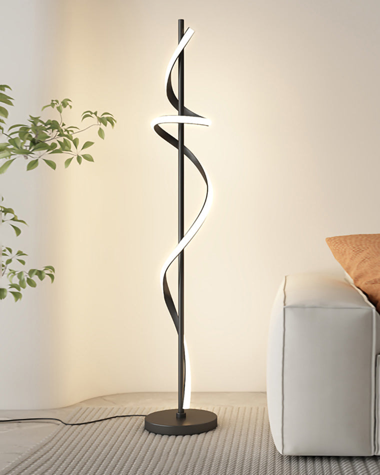 Lámpara de pie LED en espiral Volutela – espiral con lazo en negro