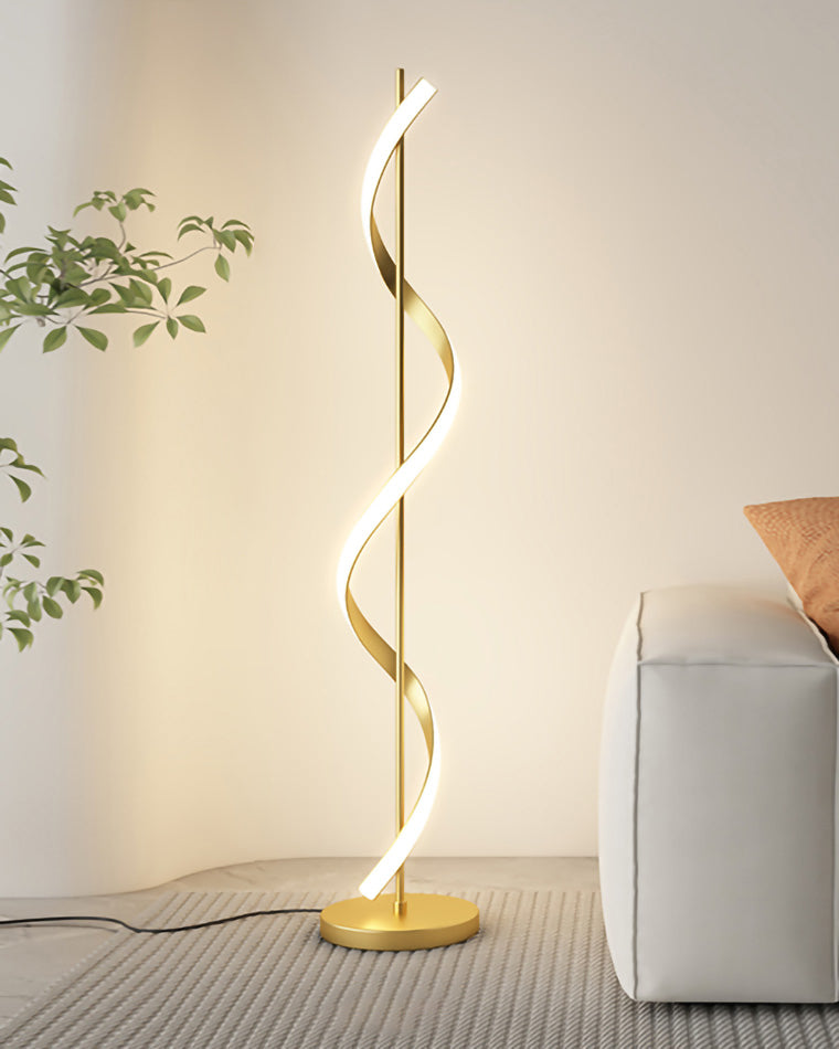 Lámpara de pie LED en espiral Volutela – cinta envolvente en dorado