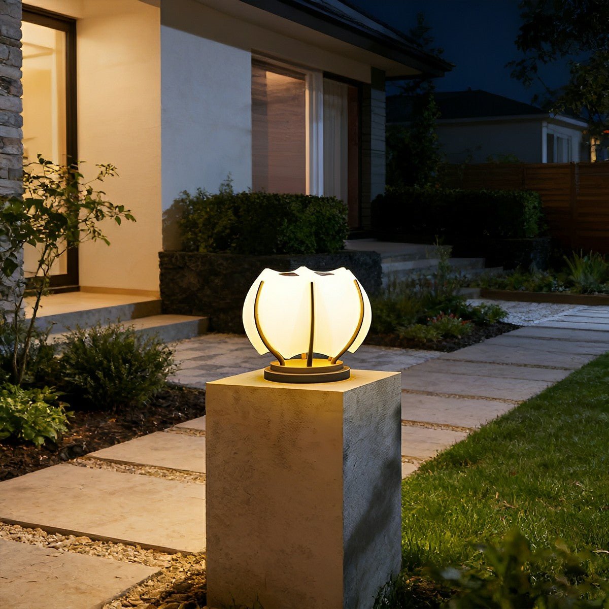 Kolota - Lámpara de Pilar Exterior LED Flor de Loto Solar o Cableada