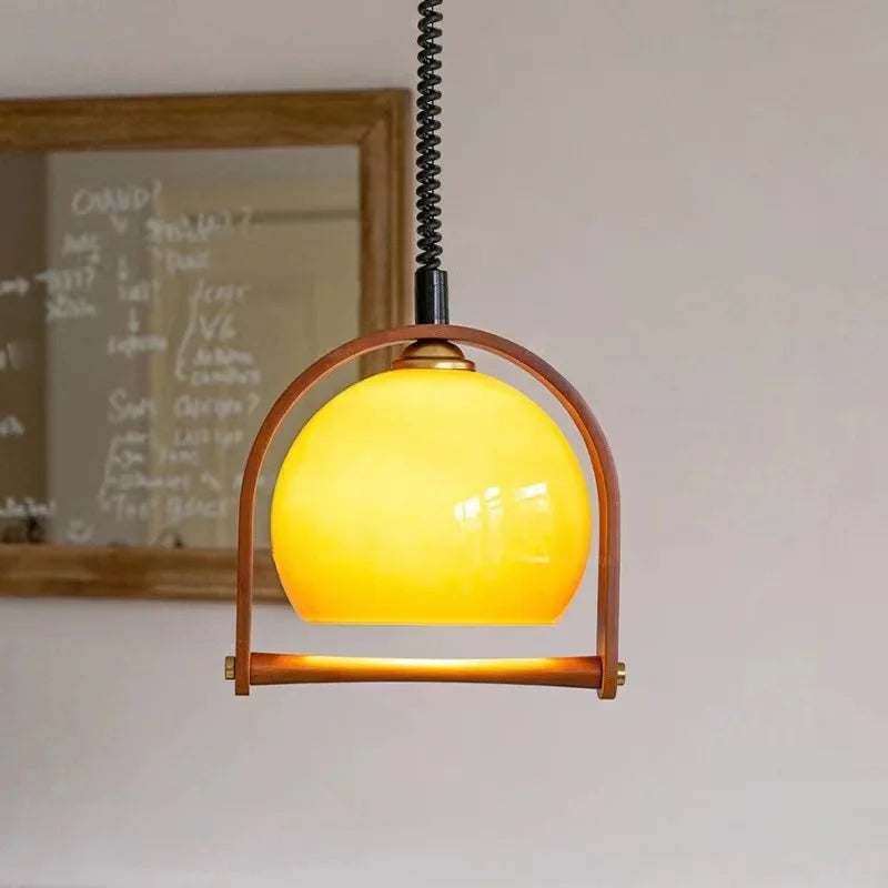 LuzVérsatil - Lámpara Colgante Retro de Madera y Vidrio
