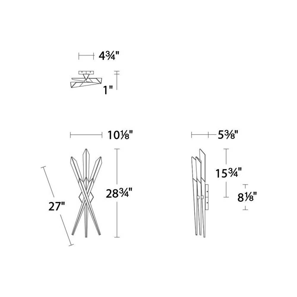Aplique de pared LED Xestela con tres difusores de cuarzo – medidas del aplique