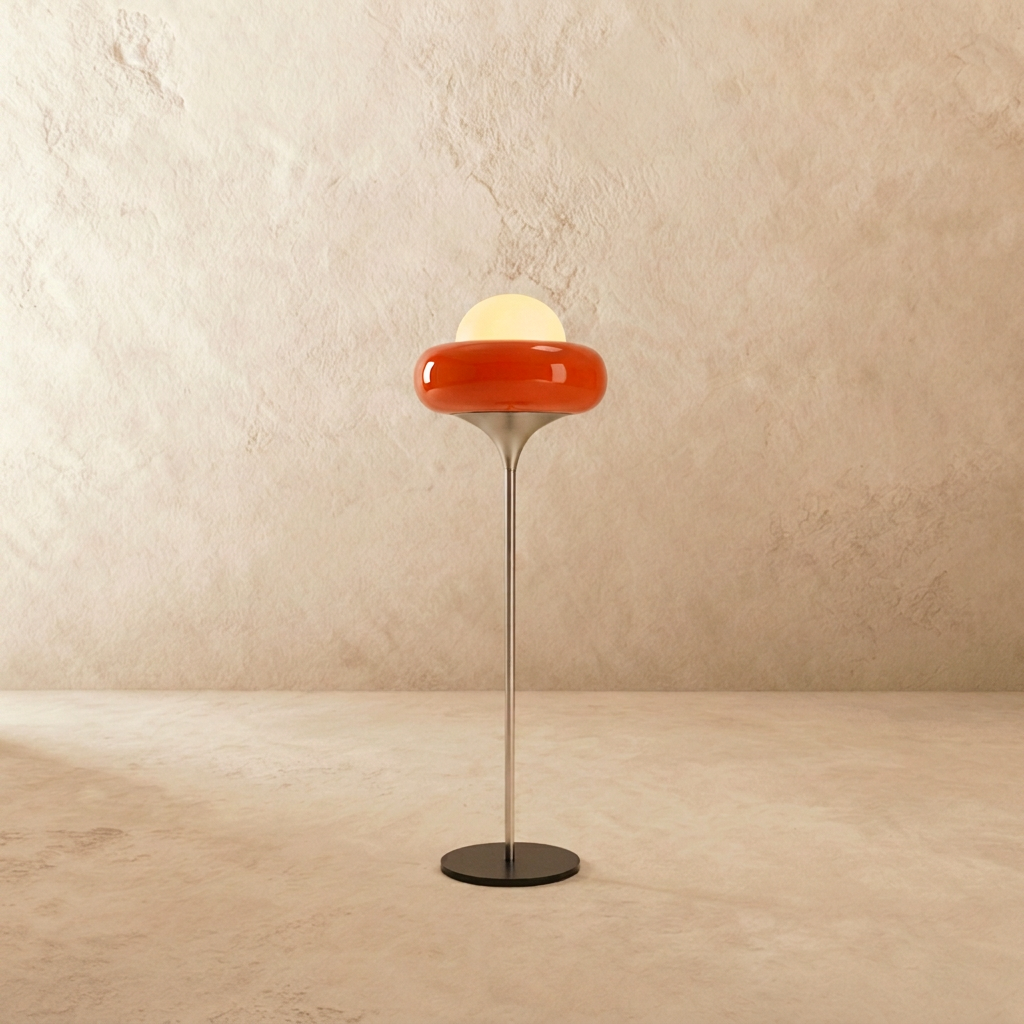 Lámpara de pie retro Yemara – en cristal naranja