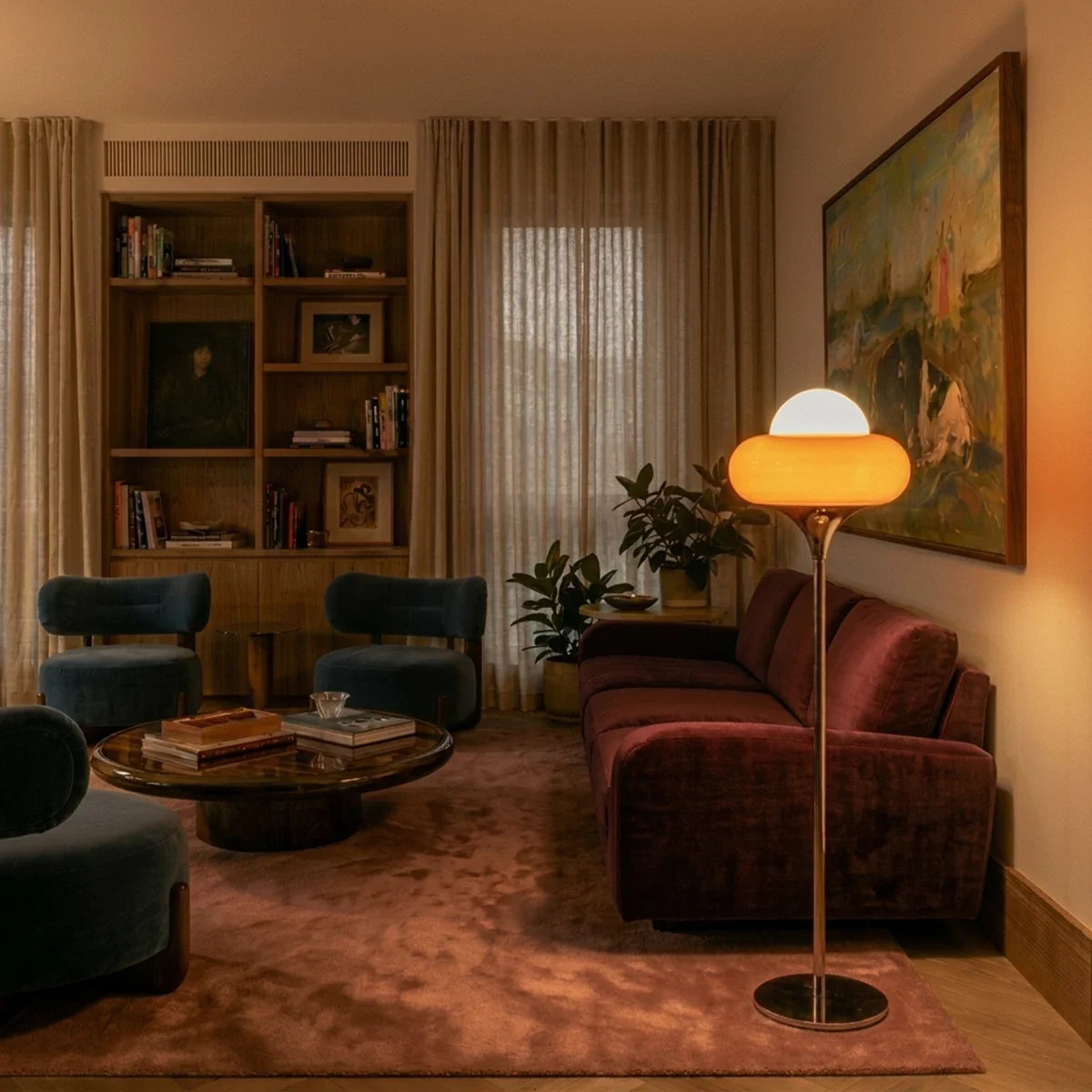 Lámpara de pie retro Yemara en un salón de estilo vintage – imagen 11