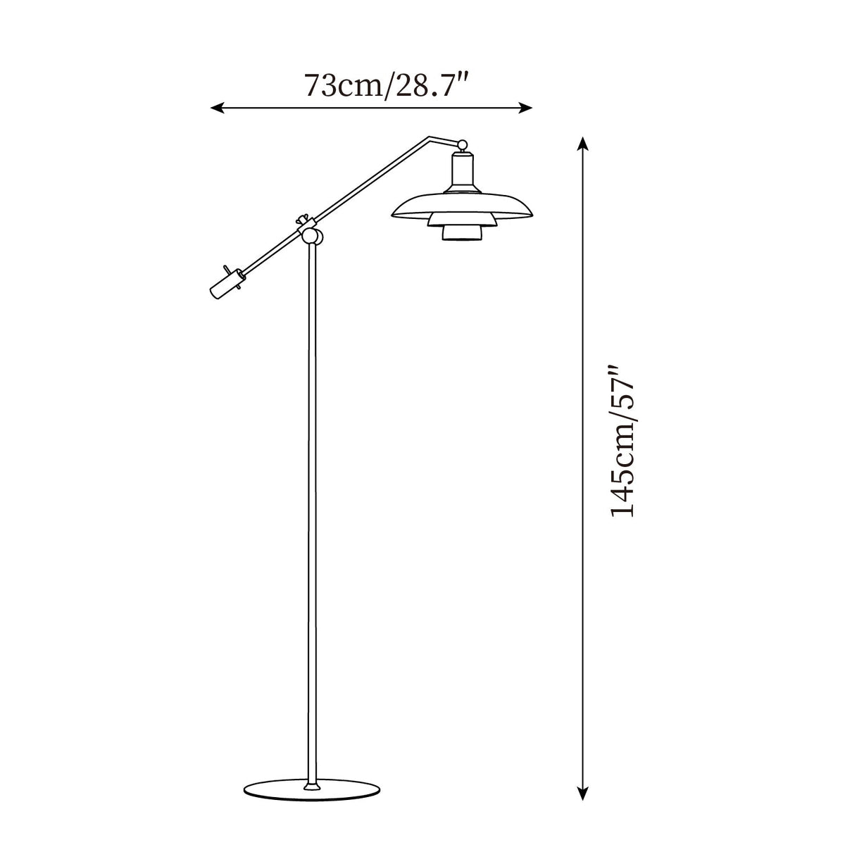 Lámpara de pie orientable Zafrana – medidas 73 x 145 cm