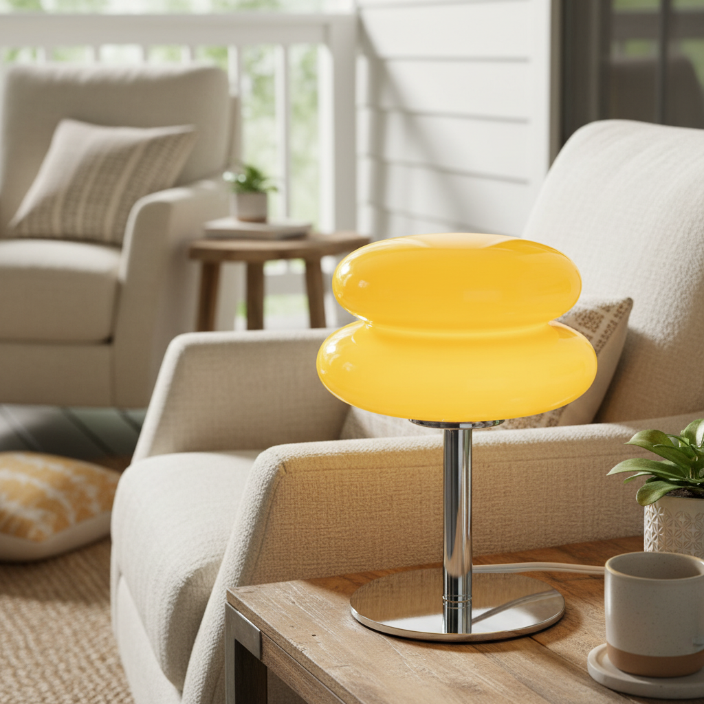 Lámpara de mesa Bauhaus Dulcela en un salón luminoso – imagen 9