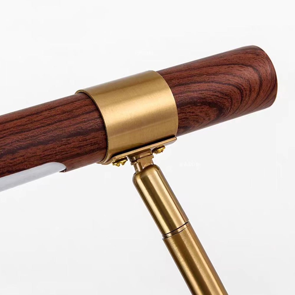 Lámpara de pie LED lineal Varena – detalle de la barra de madera