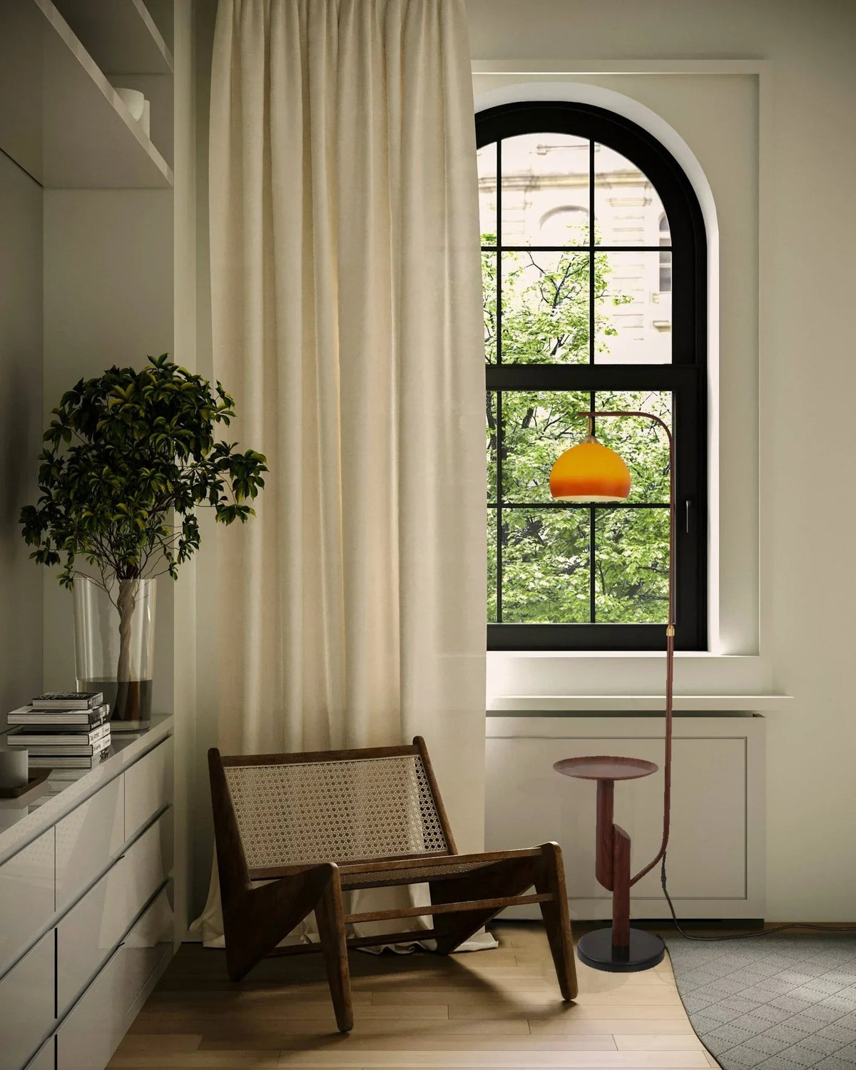 Lámpara de pie con mesa auxiliar Fiorana en un salón mid-century – imagen 14