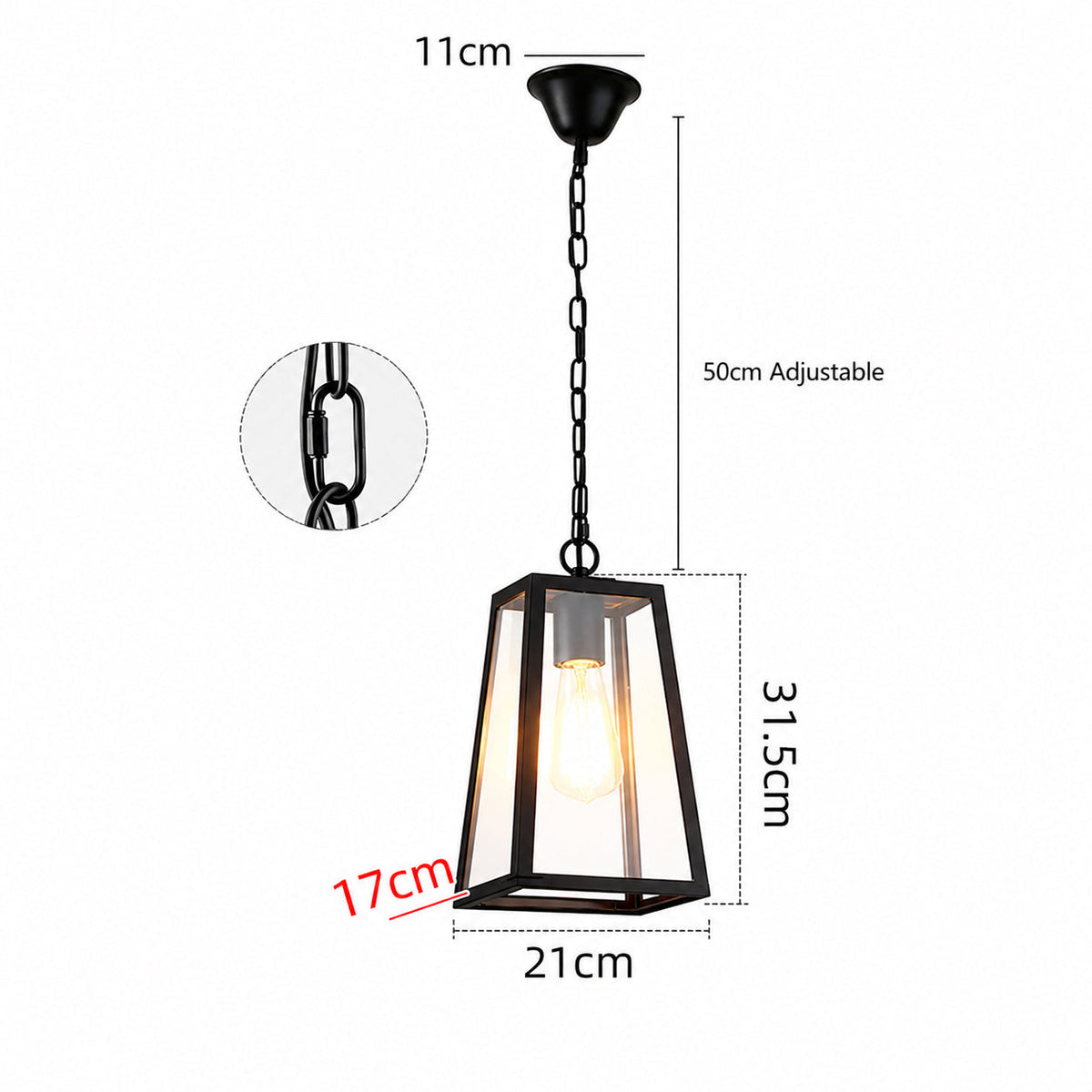 Farol de techo exterior Igena – medidas del farol trapecio 21 cm colgante