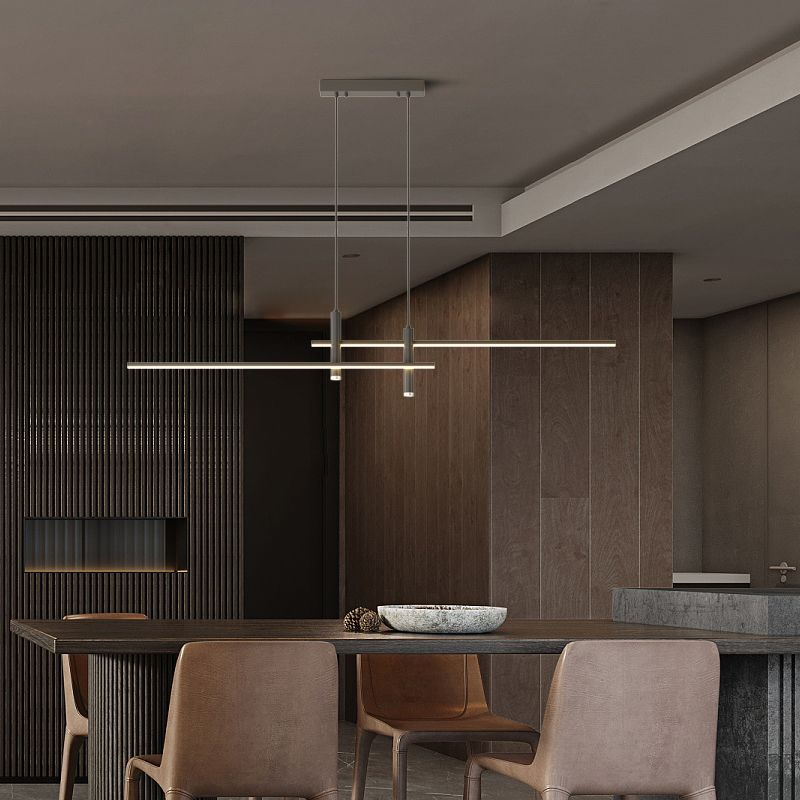 Lámpara colgante LED lineal Quilla sobre una isla de cocina – imagen 6