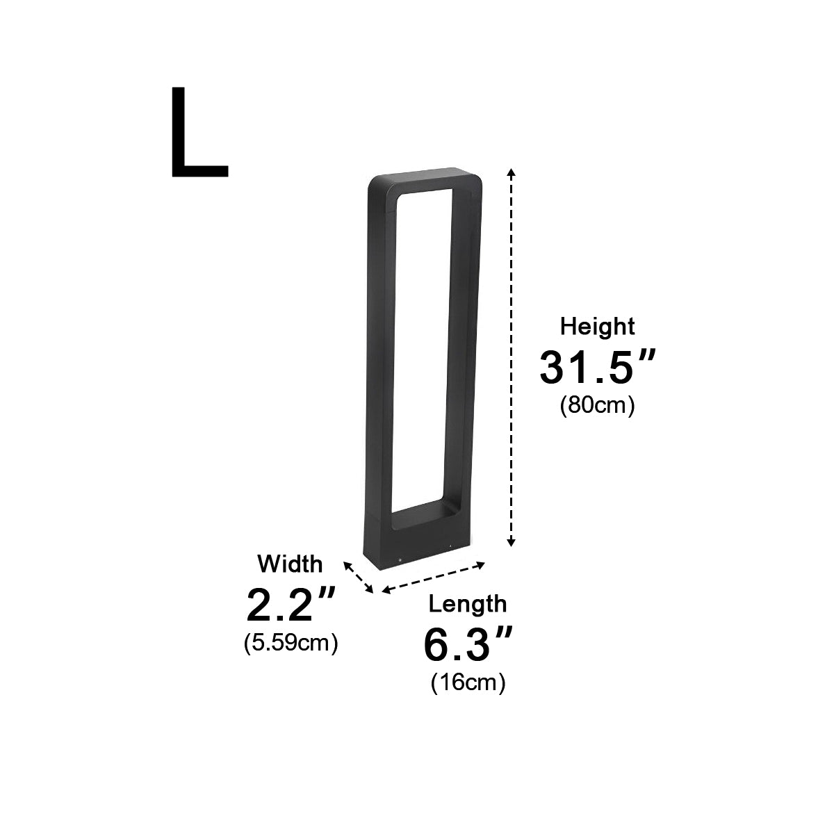 Baliza de jardín LED Ibrena – medidas de la versión de 80 cm
