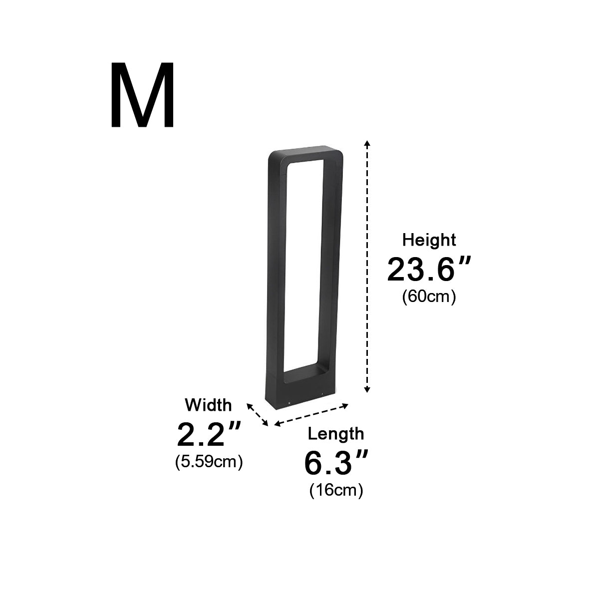 Baliza de jardín LED Ibrena – medidas de la versión de 60 cm