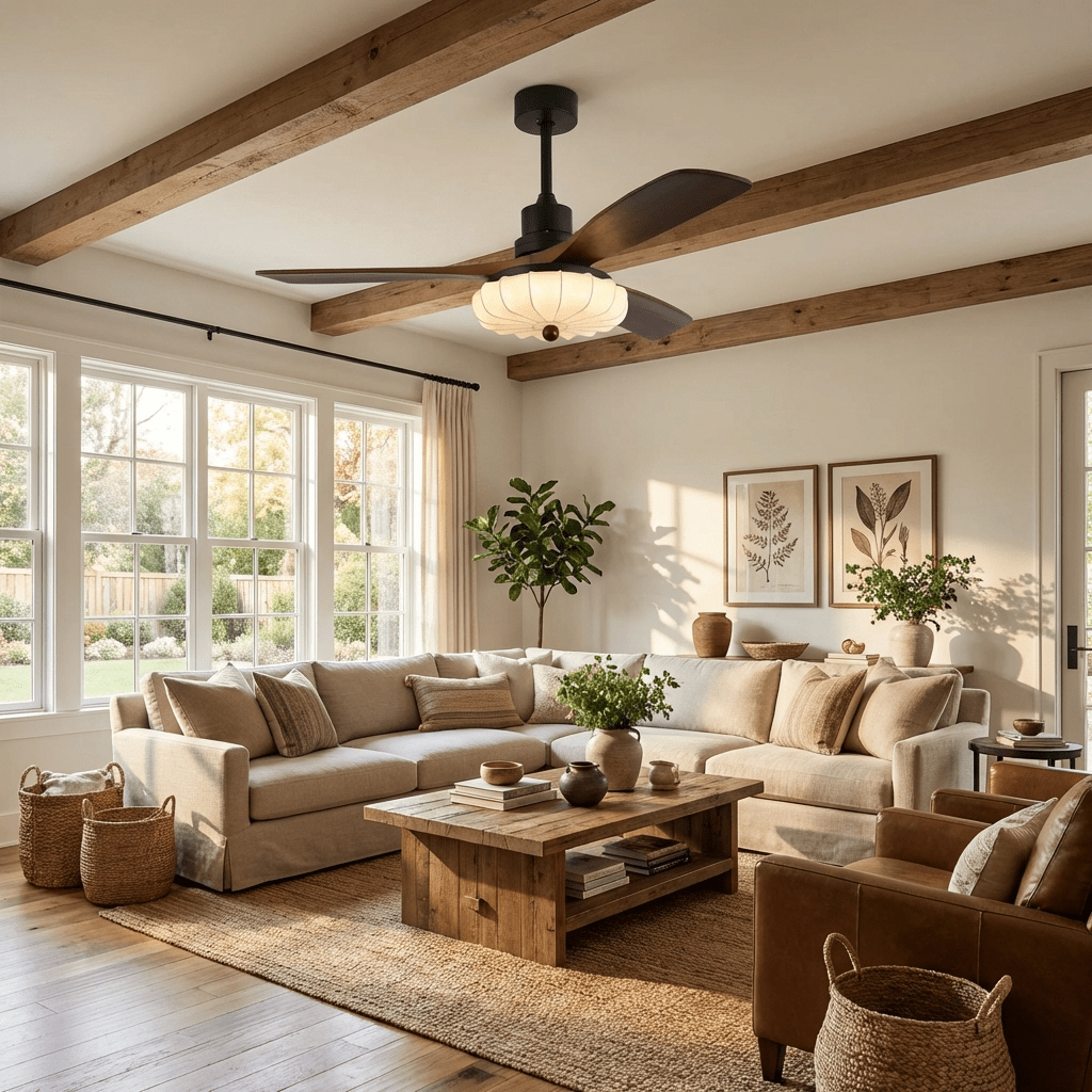 Ventilador de techo con luz Lotara en un salón acogedor – imagen 6