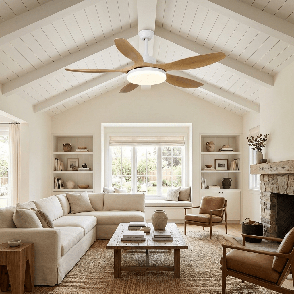 Ventilador de techo con luz Fresnia en un salón natural – imagen 22