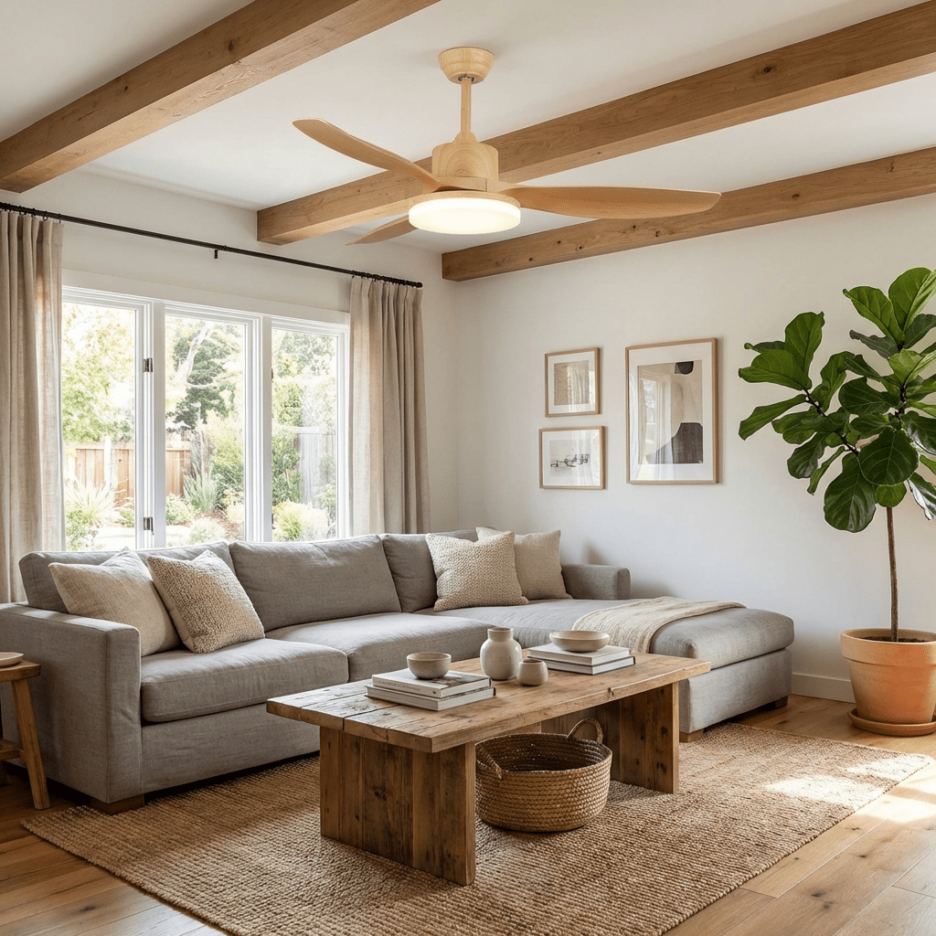 Ventilador de techo con luz Fresnia en un salón natural – imagen 23
