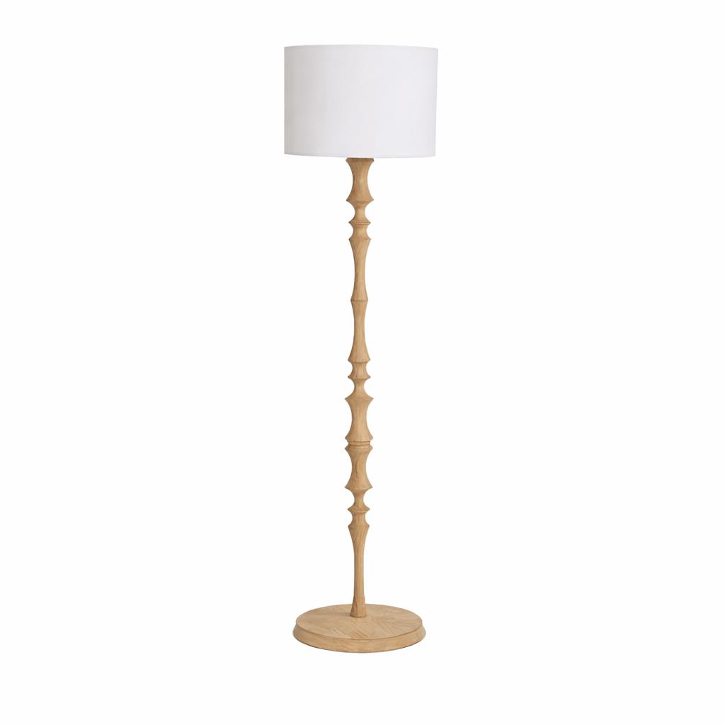 Lámpara de pie de madera torneada Caluma – en haya con pantalla de tela