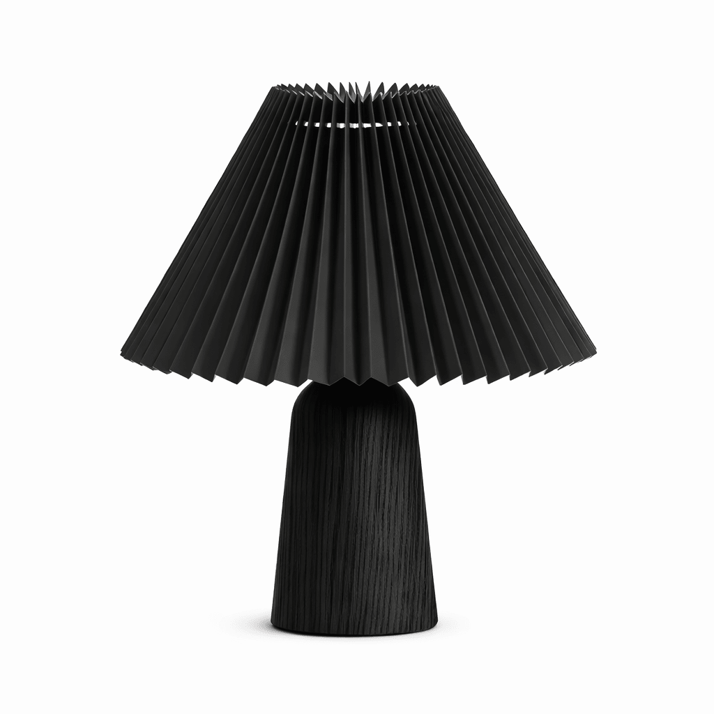 Lámpara de mesa con pantalla plisada Hilveta – altura 32 cm, base negra con pantalla negra
